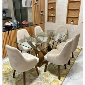 Table à manger en verre et 6 chaises