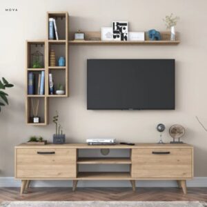 Meuble TV et étagères murales marron – EMTV02