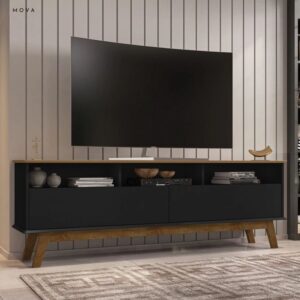 Meuble TV 2 portes 160cm noir/chêne – MV2PN